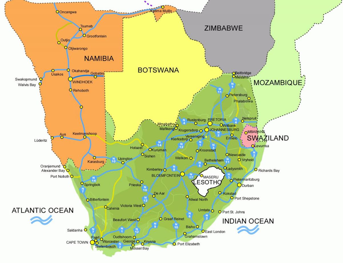 מפה של לסוטו ודרום אפריקה